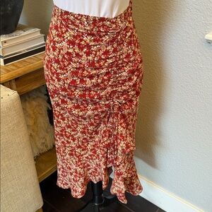 Max Studio Floral Ruched Side Slit Midi Skirt Size Medium